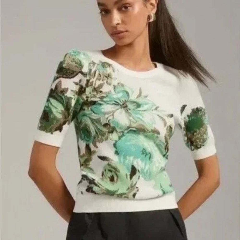 Maeve By Anthropologie Short Sleeve Sweater Harmon Jacquard size x-small
